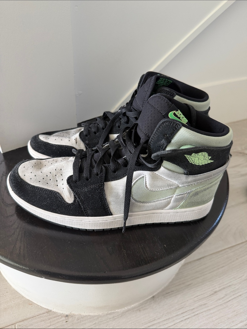 Nike Zoom Air High-Top Jordans in Black, White & Honeydew